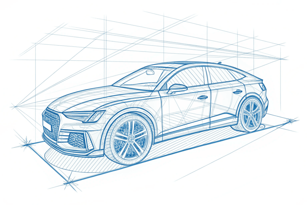 a minimalist line drawing of a car simple blue li